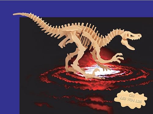 Puzzled Rompecabezas 3D de gran velociraptor dinosaurio madera kit de construcción único y educativo DIY juguete de dinosaurio de madera ensamblar