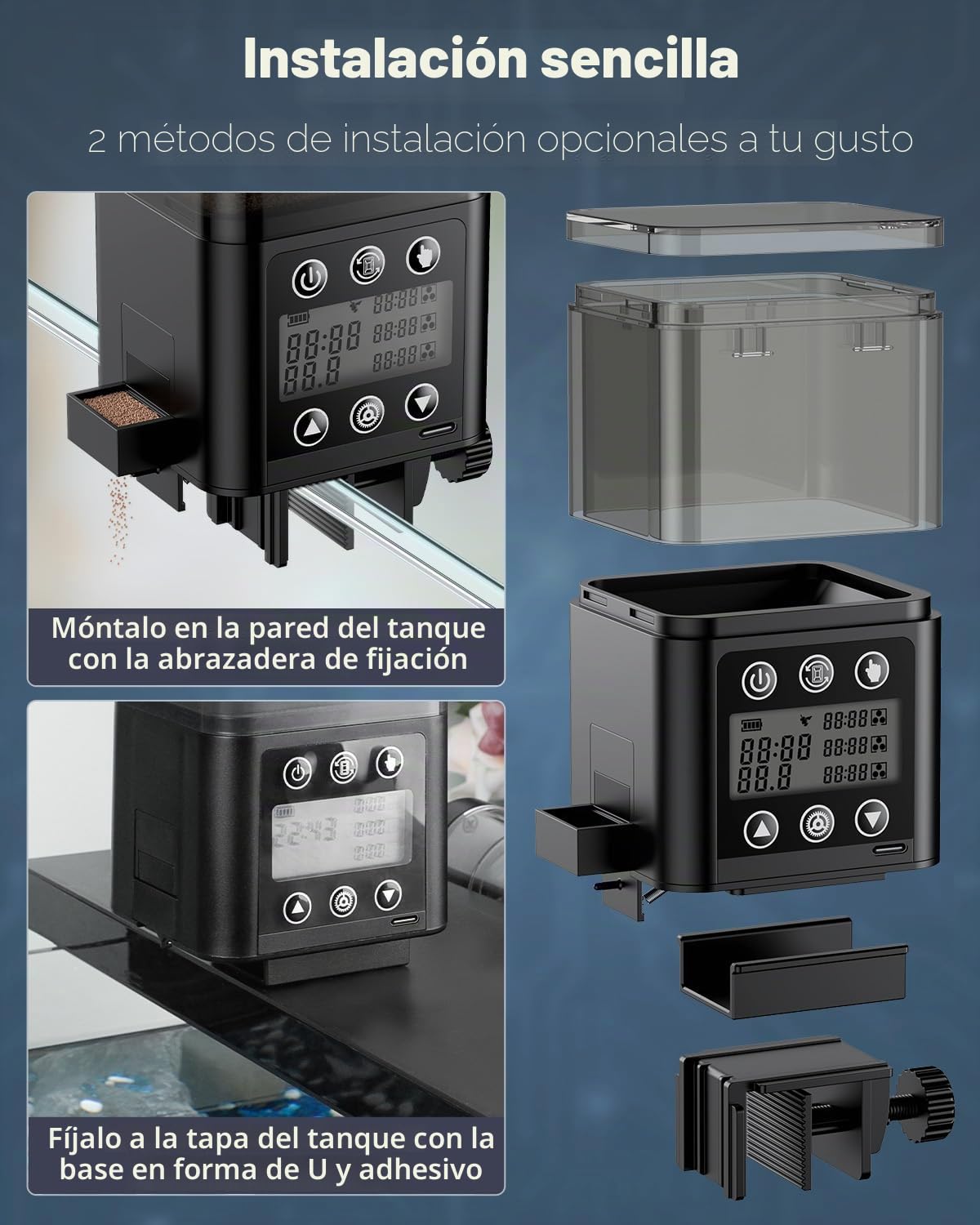 Pawfly Alimentador Automático de Peces para Acuarios, Recargable por USB para Vacaciones, Dispensador Automático de Alimento Ajustable de 320 mL con Temporizador, para Gránulos y Pellets en Polvo