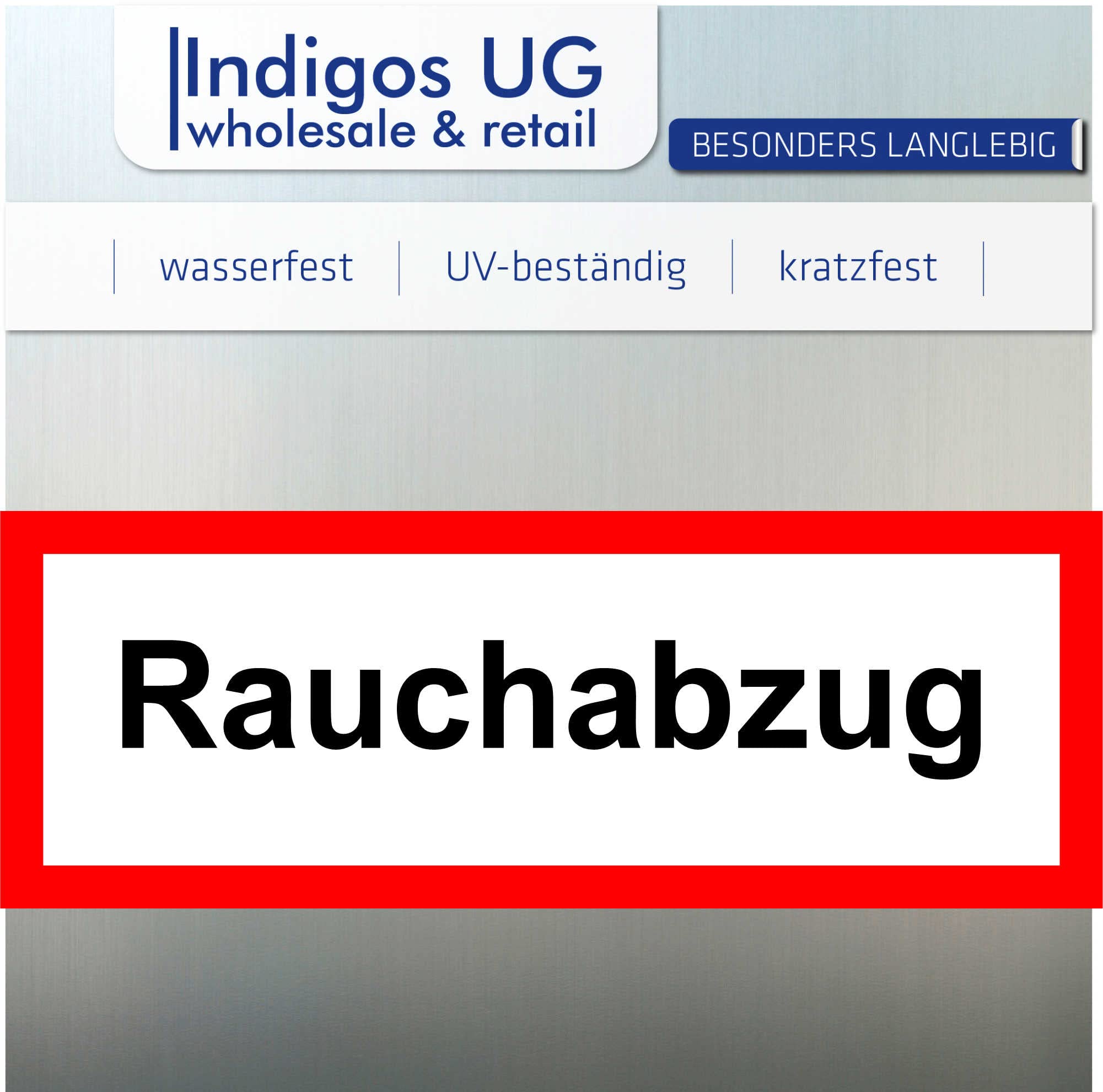 Indigos UG Brandschutz-Aufkleber 'Rauchabzug' – 14,8x5,2 Cm, Selbstklebend, UV-beständig