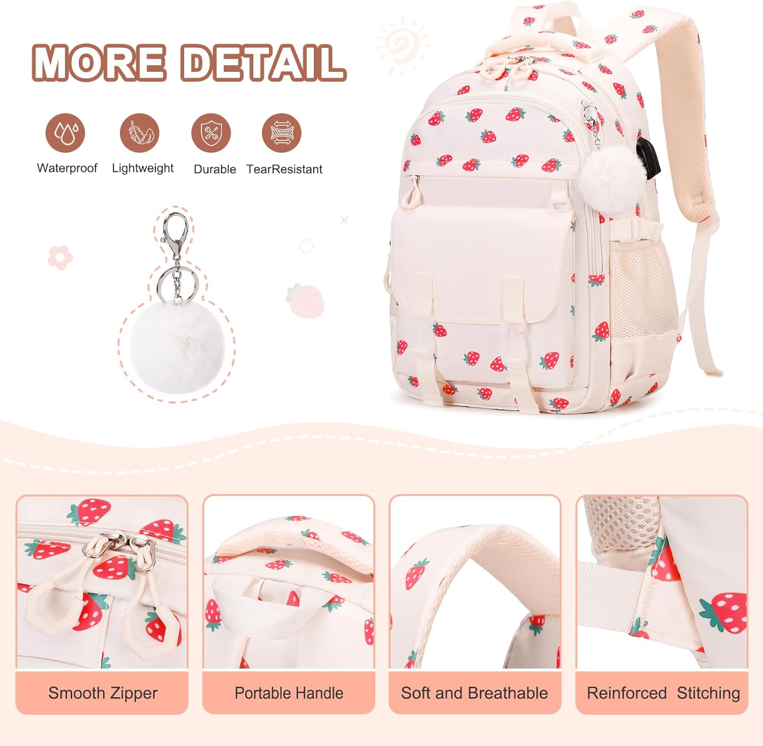 Backpack for Girls, 3PCS Girls Backpack for School with Lunch Bag Pencil Case, Kids Bookbag Kindergarten Elementary Middle School Bag with USB Charging Port - Image 4