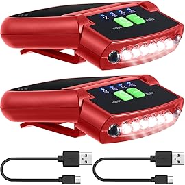 Mudder 2 Pieces LED Clip on Cap Lights USB Rechargeable Cap Flashlight Clip Waterproof Ultra Bright Hat Flashlight Headlamp for Fishing Camping Hand Work (Red)
