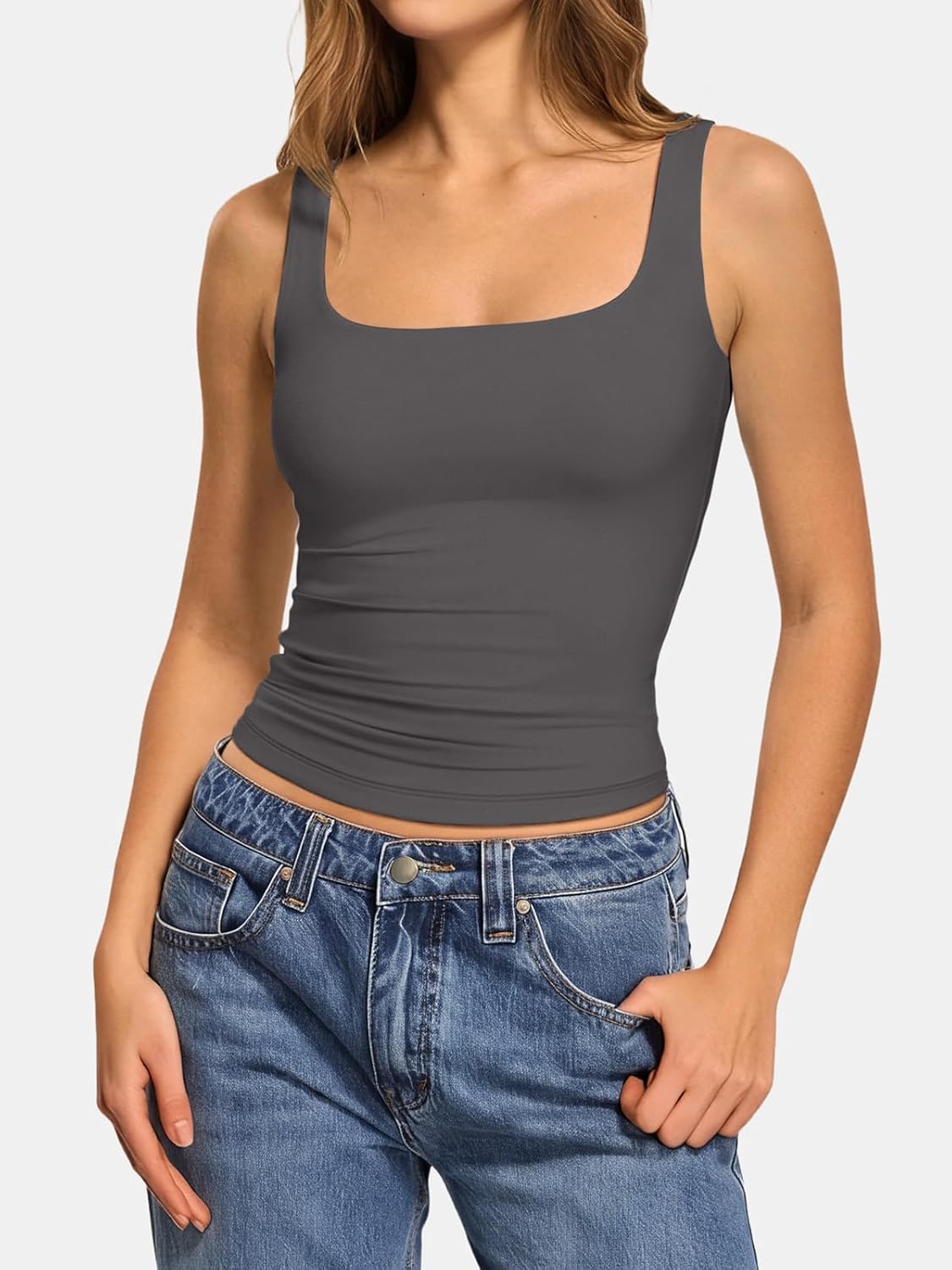 ATHMILE Double Lined Tank Tops for Women Summer Square Neck Sleeveless Basic Spring Going Out Top - Image 2