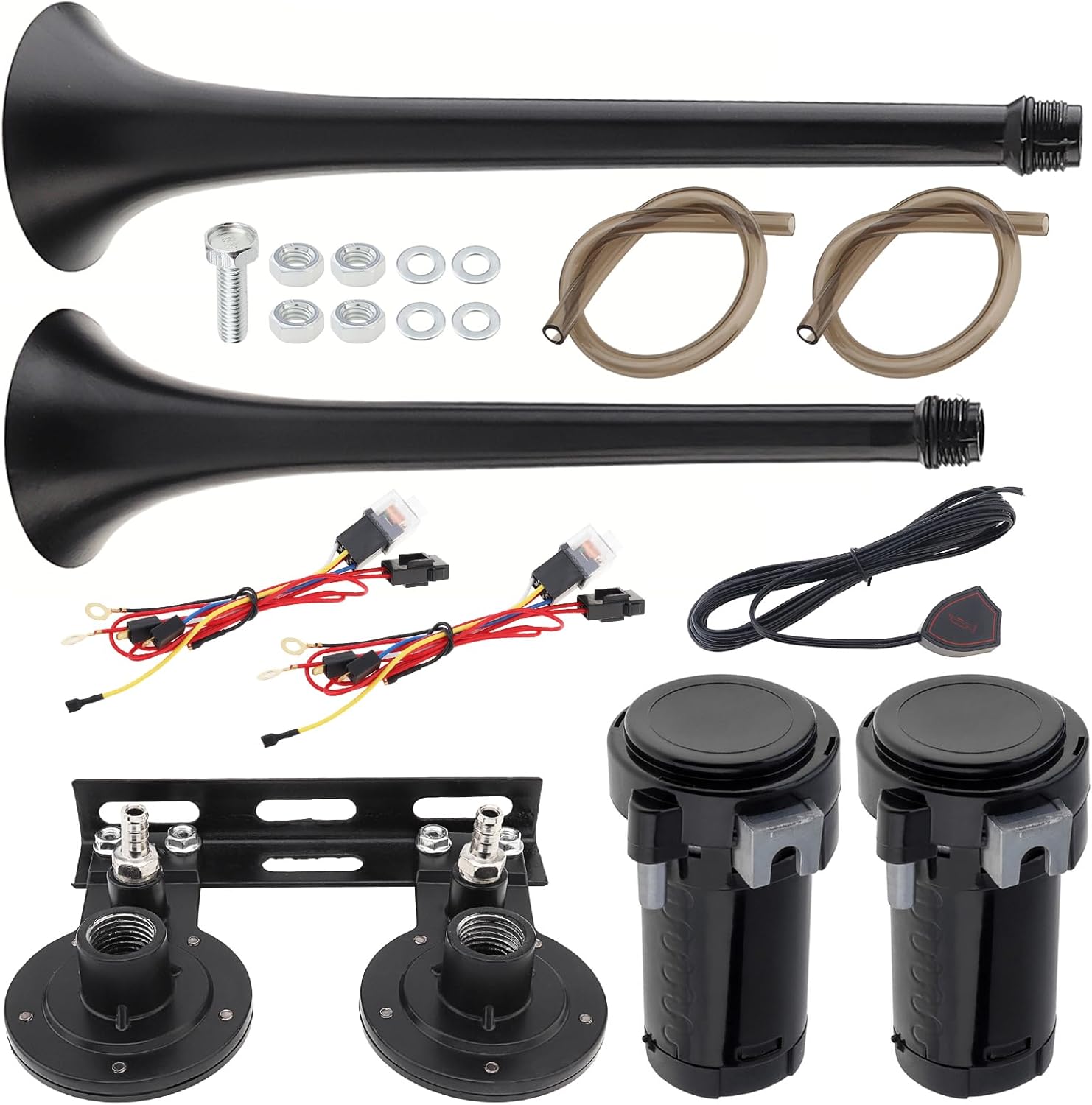 Dual Trumpet Air Horn, 12V Train Horn for Truck, 178dB Super Loud Horns with Wiring Harness and Control Switch for Car Trucks Pickups SUV Lorrys Boats