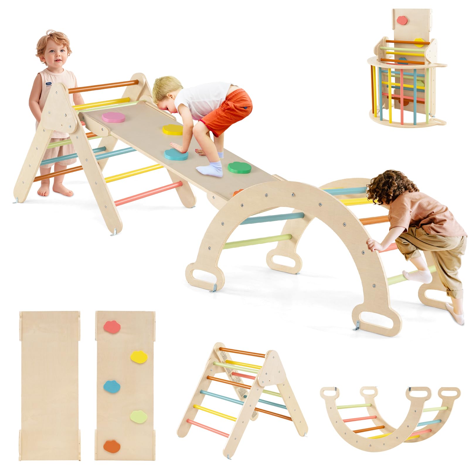 RELAX4LIFE Triangolo da Arrampicata con Scivolo per Bambini (Macaron)