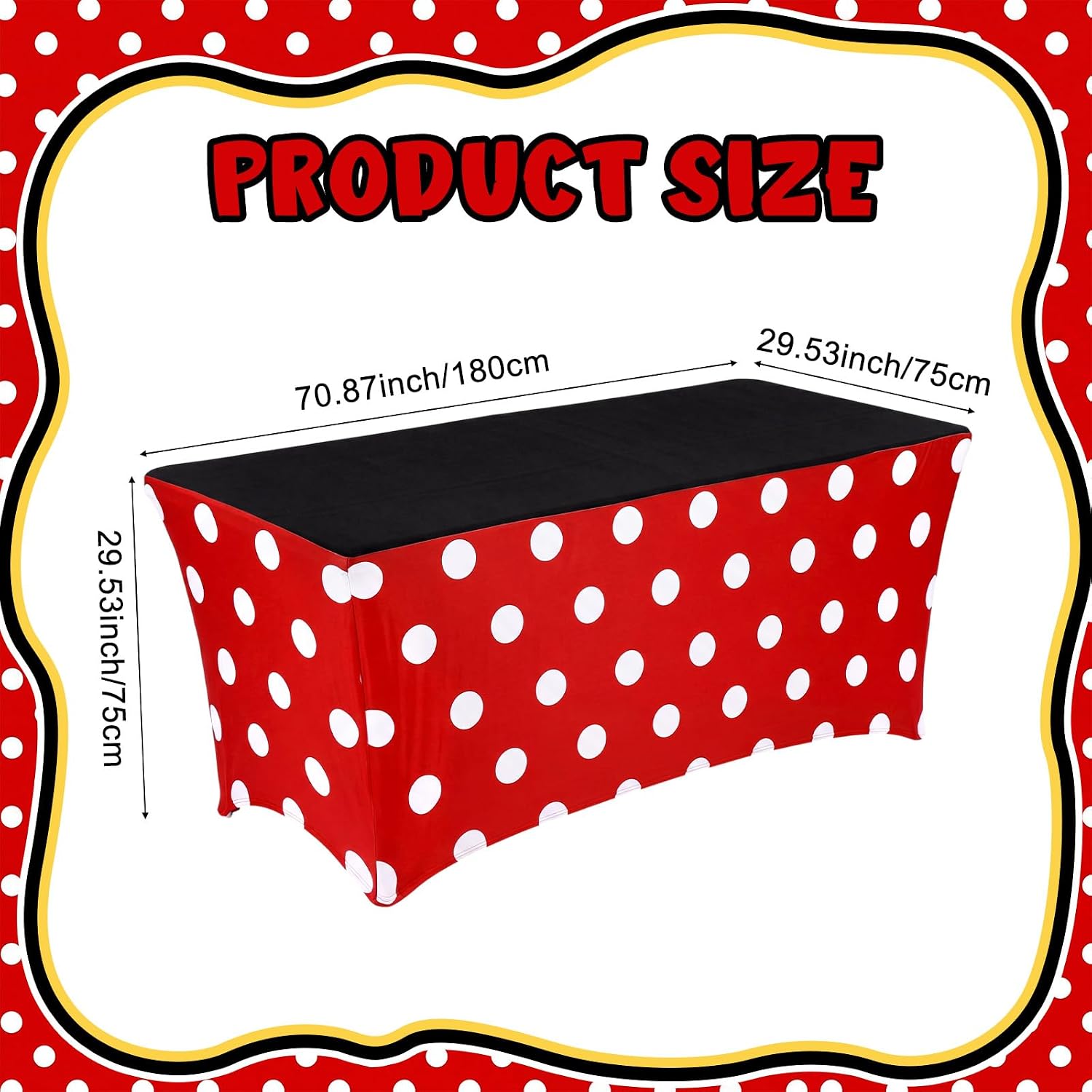 Mifoci Red Polka Dot Spandex Tablecloth Party Decorations 6ft Red Black Cartoon Table Cover Washable Wrinkle Resistant Stretch Rectangular Patio Tablecloth for Birthday Indoor Kitchen Decor