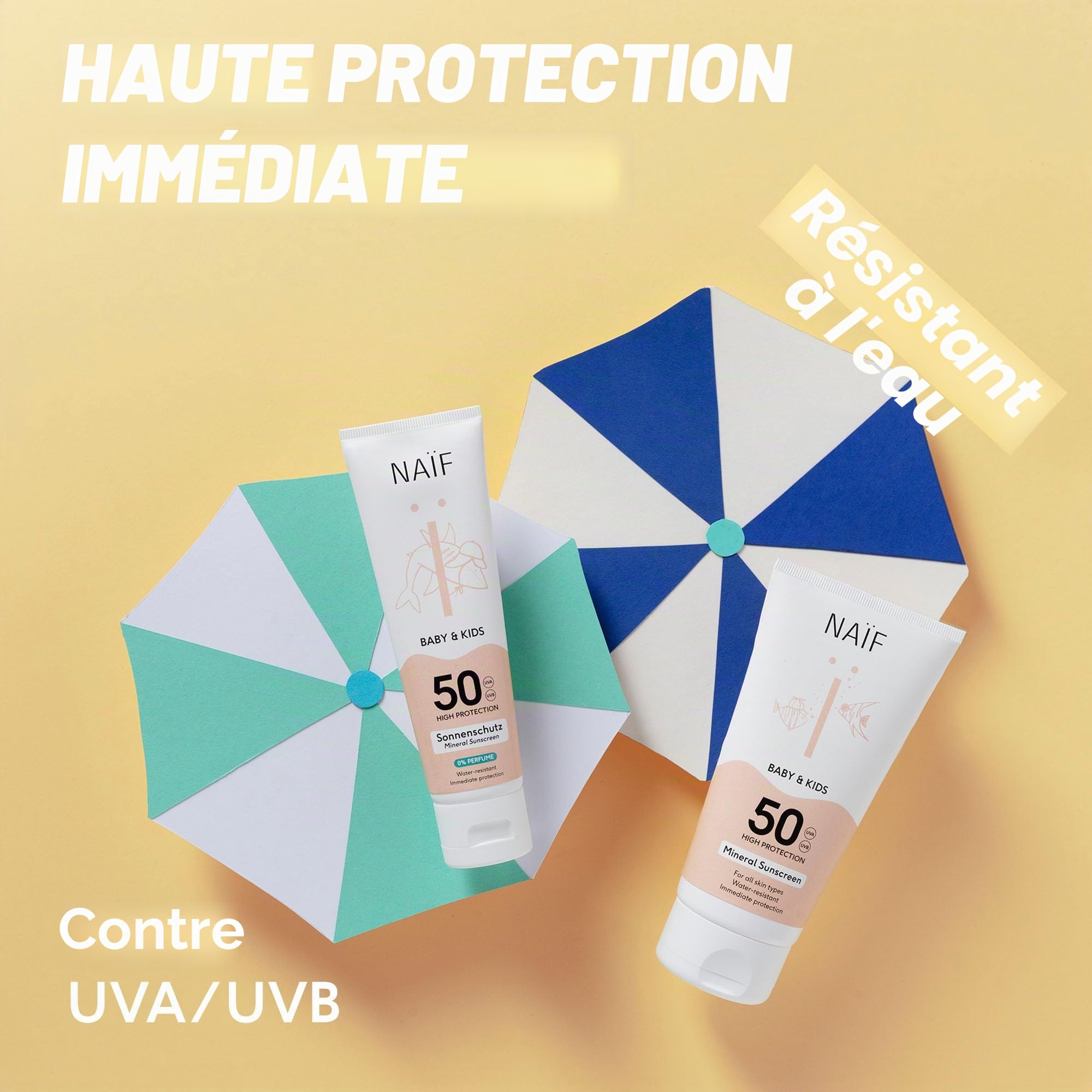 Naïf Crème Solaire Minérale Bébé & Enfant SPF 50 – Parfum doux, sans octocrylène, protection UVA/UVB, résistante à l’eau, testée dermatologiquement, sans microplastiques – 30 ml
