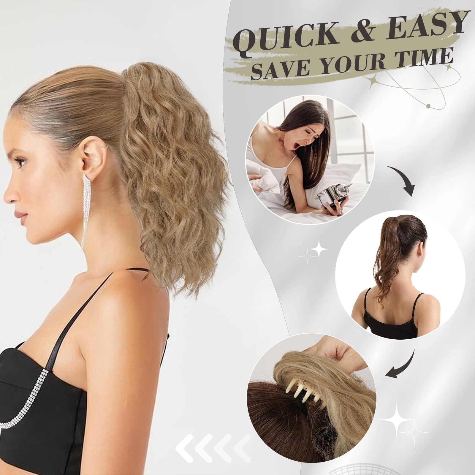 BARSDAR Kurzes Pferdeschwanz Verlängerung 30CM Klauen Clip Wellige Pferdeschwanz Haare Extension Multi Layered Synthetik Clip Pferdeschwanz Haarteil für Damen Mädchen (Braun & Blond)