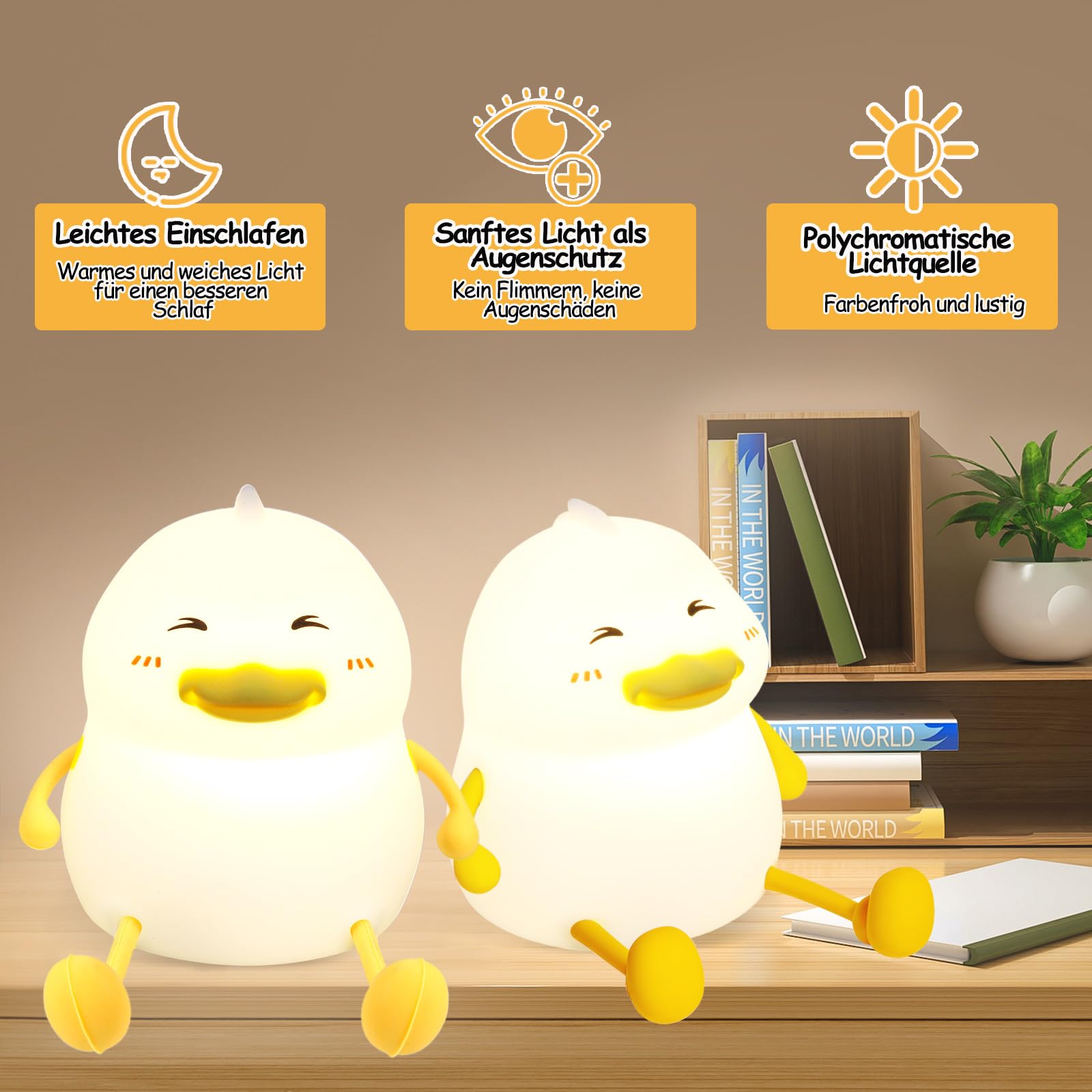 Luce Notturna Anatra Bambini - LED Ricaricabile, 3 Modalità, Silicone Sicuro