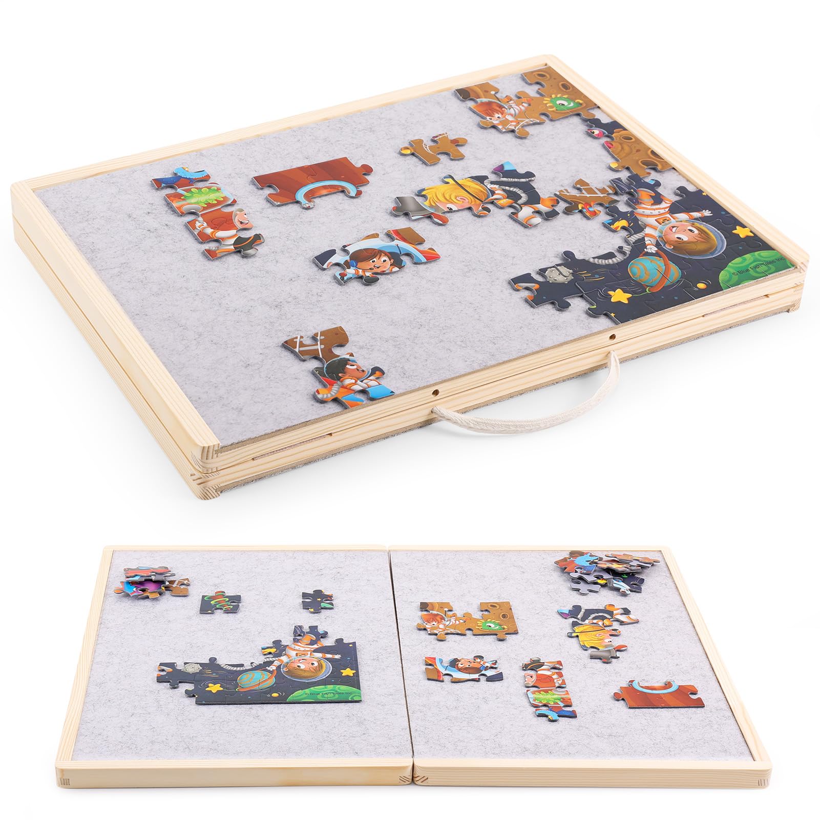 Small Puzzle Board with 2 Sizes, 16.1'' x 11.4'' Puzzles Board for 100 Piece, 16.1'' x 22.8'' Puzzle Table for 300 500 Jigsaw Puzzles, Wooden Felt Puzzle Tray for Kids 3+