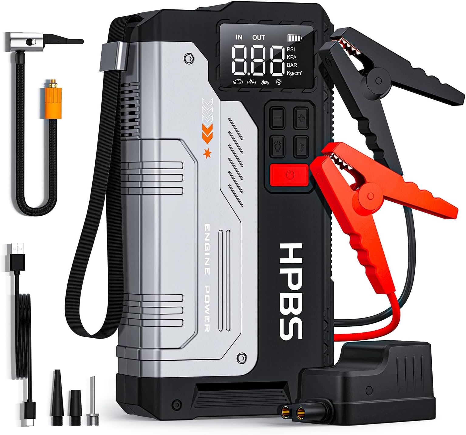 5000A Jump Starter with Air Compressor, Portable Car Battery Jump Starter with 150 PSI Tire Inflator for Up to 10.0L Gas and 8.0L Diesel Engines, 12V Jump Box Battery Charger Booster(White)