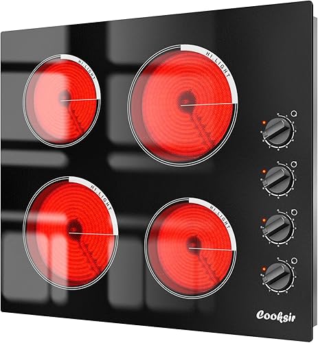 Vista 13 de Placa de Cocción Eléctrica de 24 Pulgadas - 4 Quemadores Empotrada de Cerámica de Vidrio 6000W, 220-240V Estufa Eléctrica Control Táctil