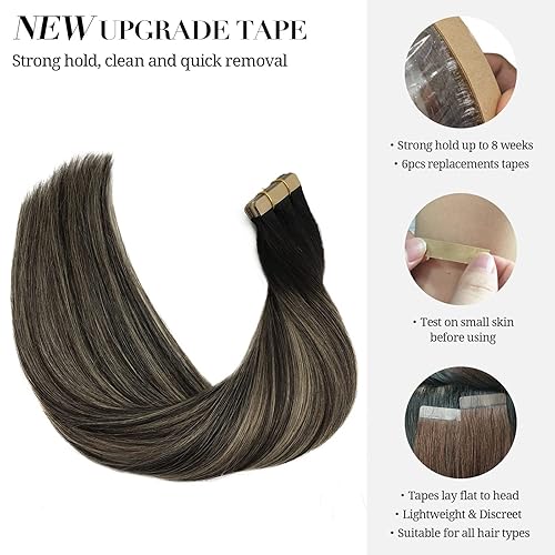 Miniatura 4 de DOORES - Extensiones de cabello con cinta en extensiones de cabello Remy de color real, extensiones de cabello humano natural trama de piel recta