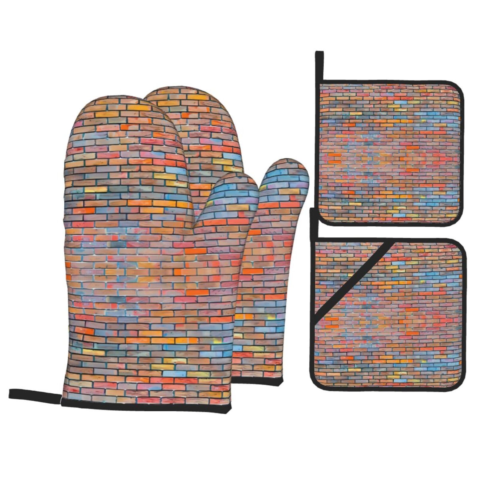 WHJSHOP Brick Wall Prints Kitchen Layers: Waterproof Oven Covers for Safe Handling & Easy Cleanup – 4 Piece Heat Protection Bundle