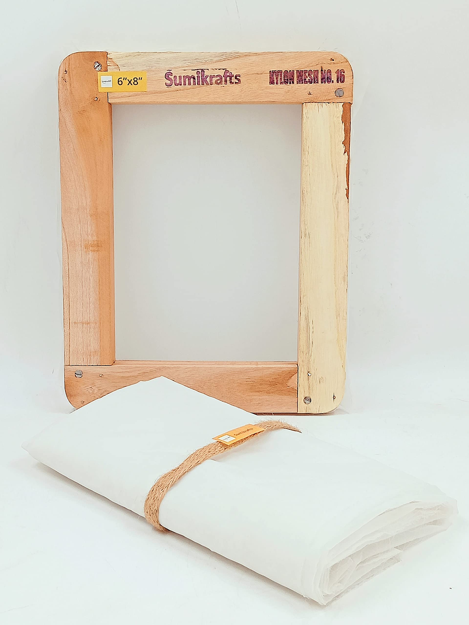 sumikrafts Screen Printing kit-Frame for Screen Printing Small Size 6'' X 8'' pre Stretched Silk Screen Frame (White mesh)+Nylon mesh no 16-1 metre (6 inch x 8 inch)-image-18