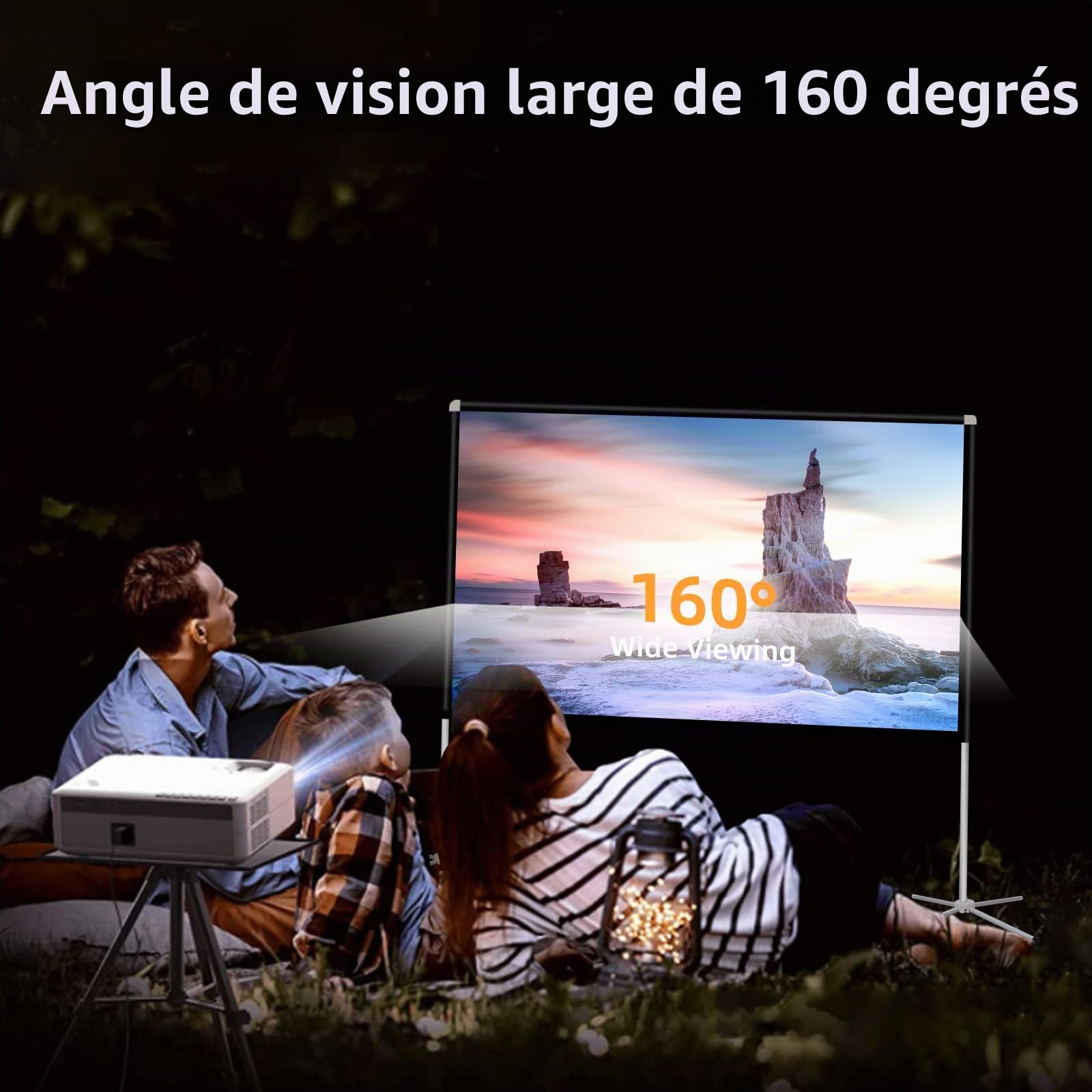 Écran de Projection Portable de 60", écran de Projection d'intérieur et Support, écran de Projection 16:9 4K HD, Infroissable, léger