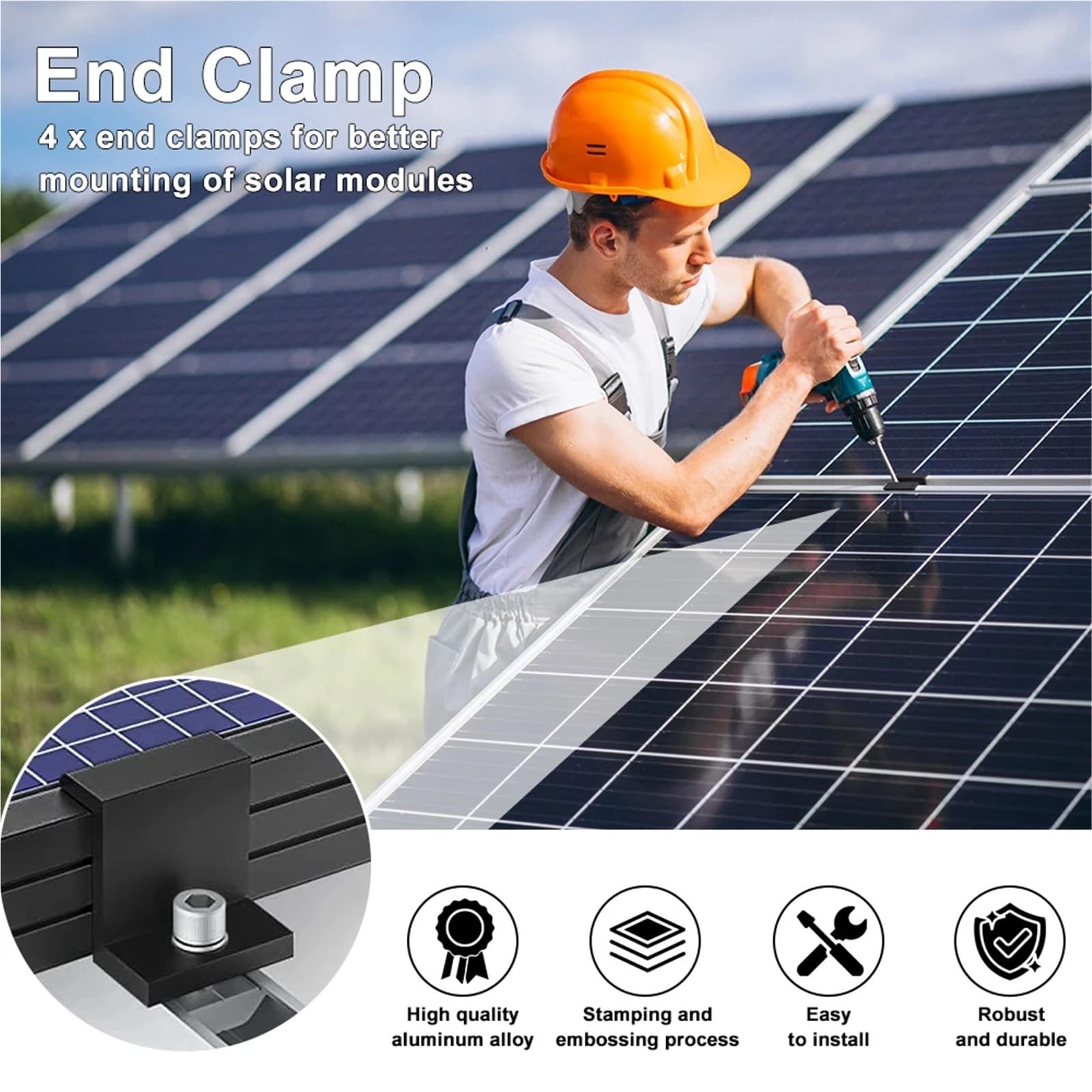 12 Stück/Set Solarpanel-Halterung, Aluminium-PV-Schienenbefestigungsmodul, trapezförmige Dachmontage-End- und Mittelklemmen