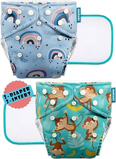 Advanso Leakage-proof cloth diapers for babies, high absorbent 2 reusable diaper 2 insert pad combo pack washable cloth diaper free size 5-18kg baby adjustable pocket cover 18 - Amazon product rated Grade A