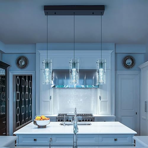 Miniatura 25 de Lámpara de techo colgante, iluminación LED de cocina, luces colgantes de cristal para isla de cocina, lámpara colgante de cocina moderna con vidrio