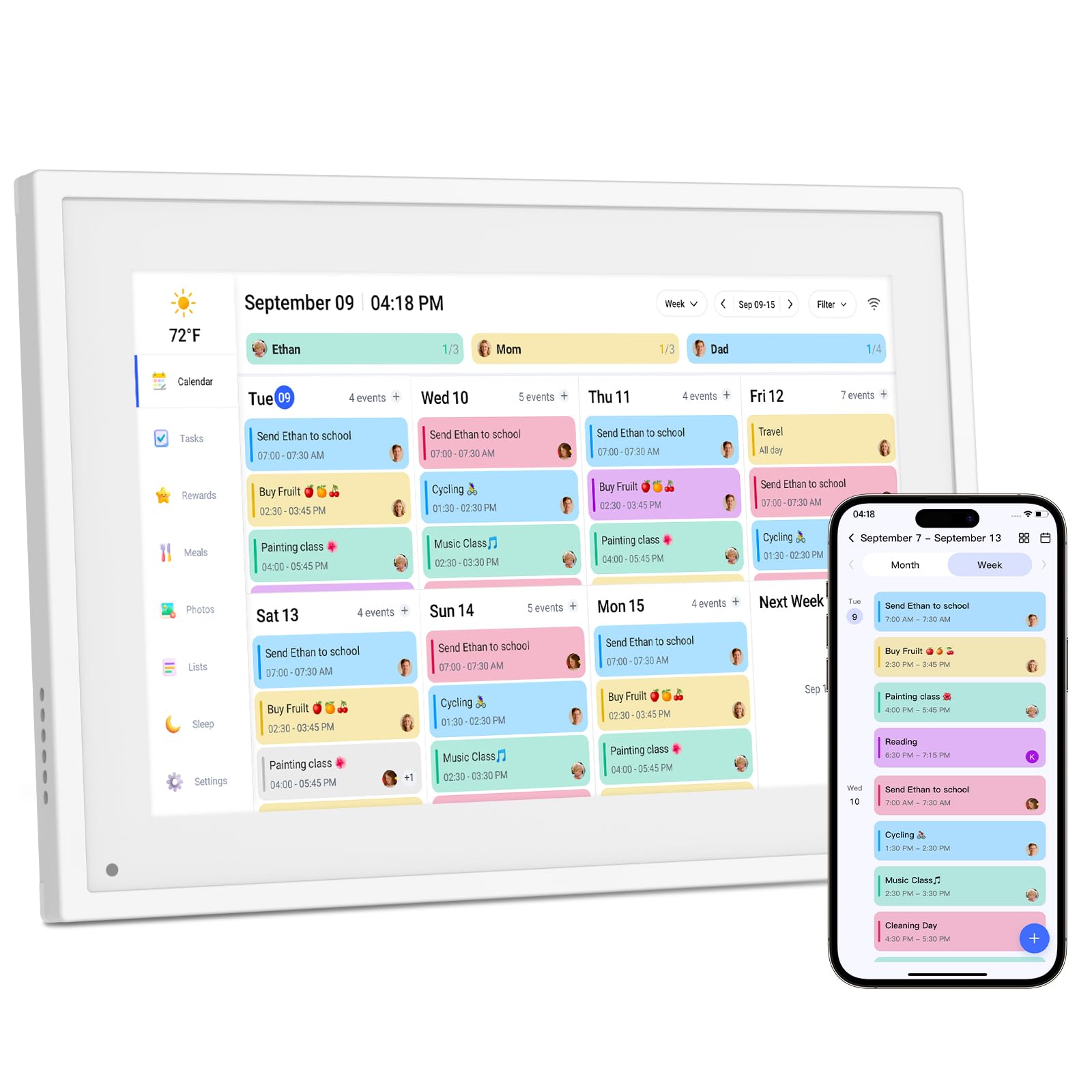 Canupdog Digital Calendar 10.1 Inch Smart WiFi Digital Calendar & Chore Chart 1920 * 1080 IPS Touch Screen HD Display for Family Schedule Instant Instant Share Moments from Anywhere