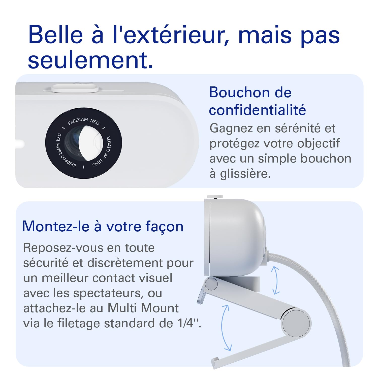 Elgato Facecam Neo Webcam Full HD avec bouchon de confidentialité et correction de lumière USB-C Plug-and-play PC/Mac