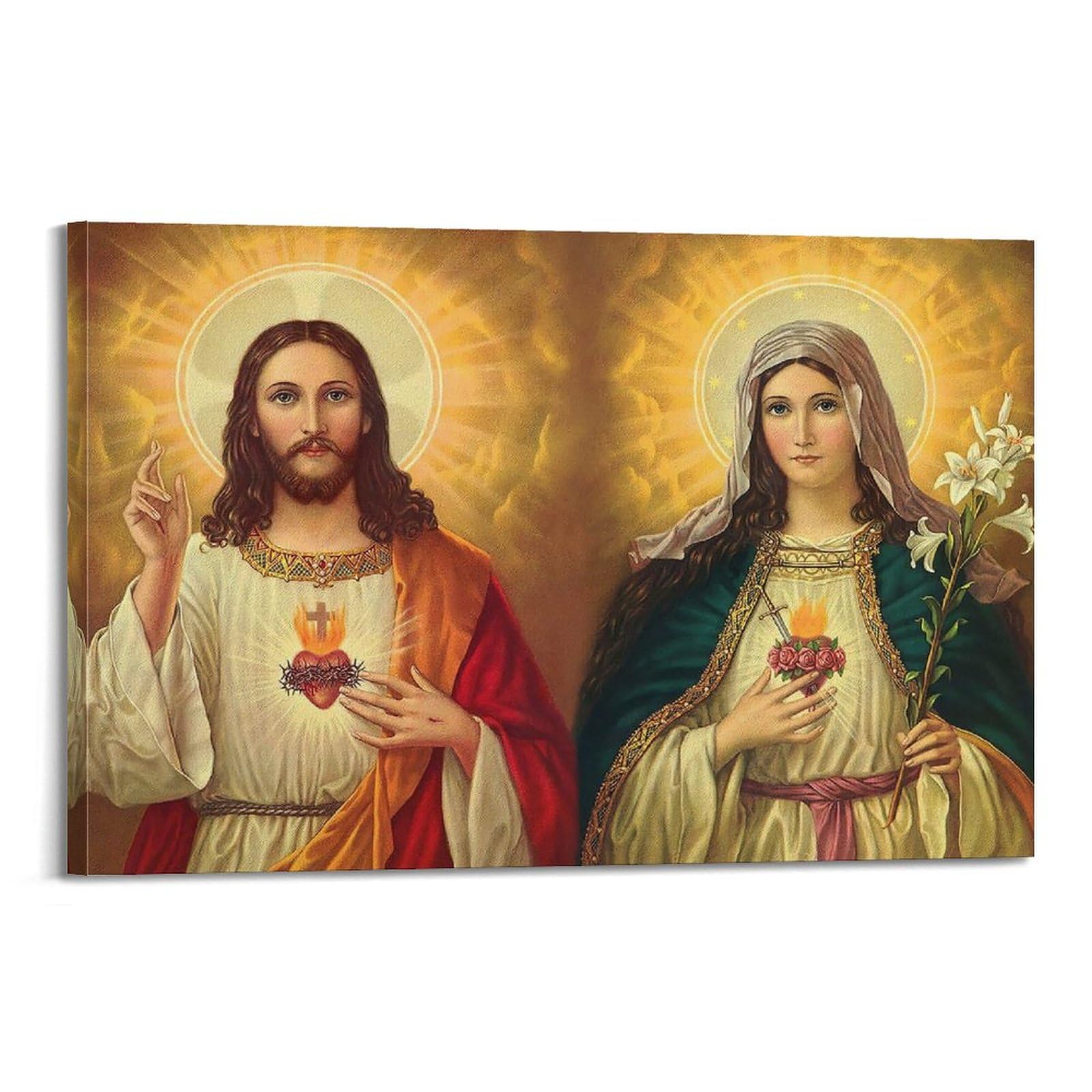 ALTUY Modern Religious Jesus Poster Sacred Heart of Jesus And Immaculate Heart of Virgin Mary Catholic Decorative Painting Canvas Poster 08x12inch(20x30cm)