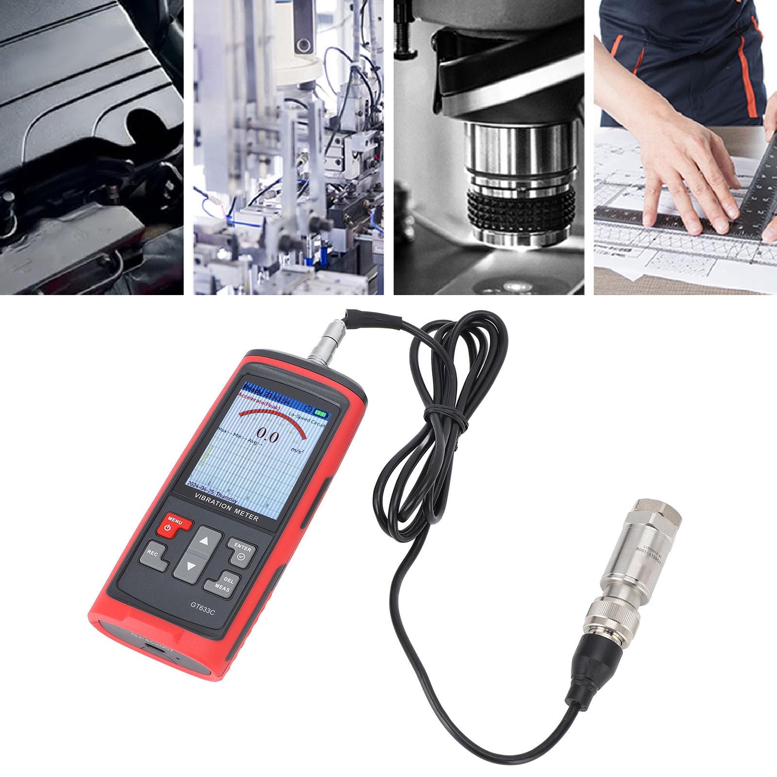 Schwingungsmessgerät, LCD-Farbdisplay Digitaler Schwingungsanalysator, Beschleunigung, Geschwindigkeit, Abstand, Frequenz, Temperatur, Prüfmodi Handheld-Vibrationsmessgerät