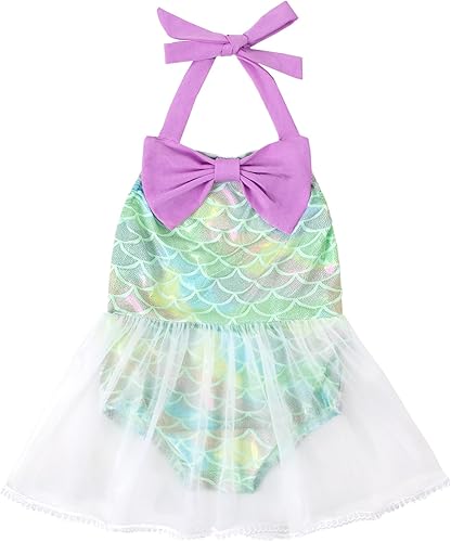 LYSMuch 3Mo-6T - Mameluco de sirena de una pieza para niña, vestido sin mangas, vestido de tul