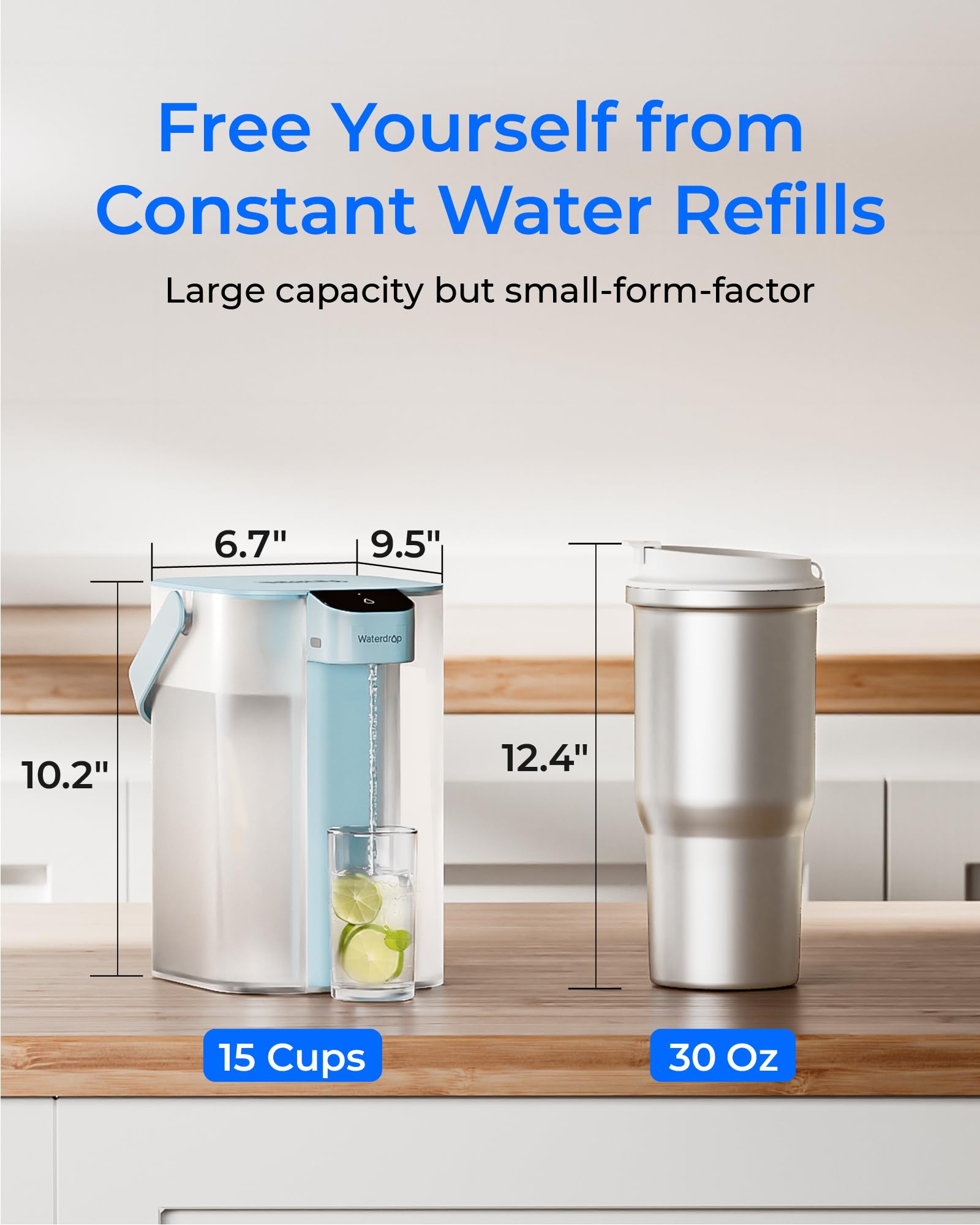 Waterdrop Instant Eletric - Brocca per acqua potabile, 3,5 l, 3 mesi, sistema per acqua potabile, riduce cloro, piombo, mercurio, PFAS, PFOA/PFOS, azzurro (con 1 filtro 757)