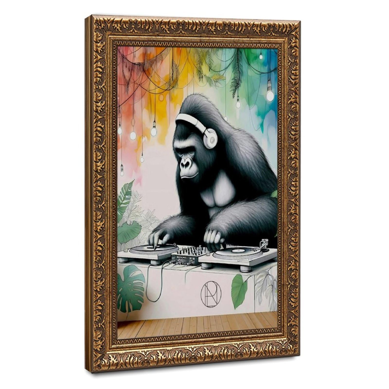 Bareronor Groovin' Gorilla Poster Canvas Poster Wall Art Decor Print Picture Paintings for Living Room Bedroom Decoration 24" L X 36" W