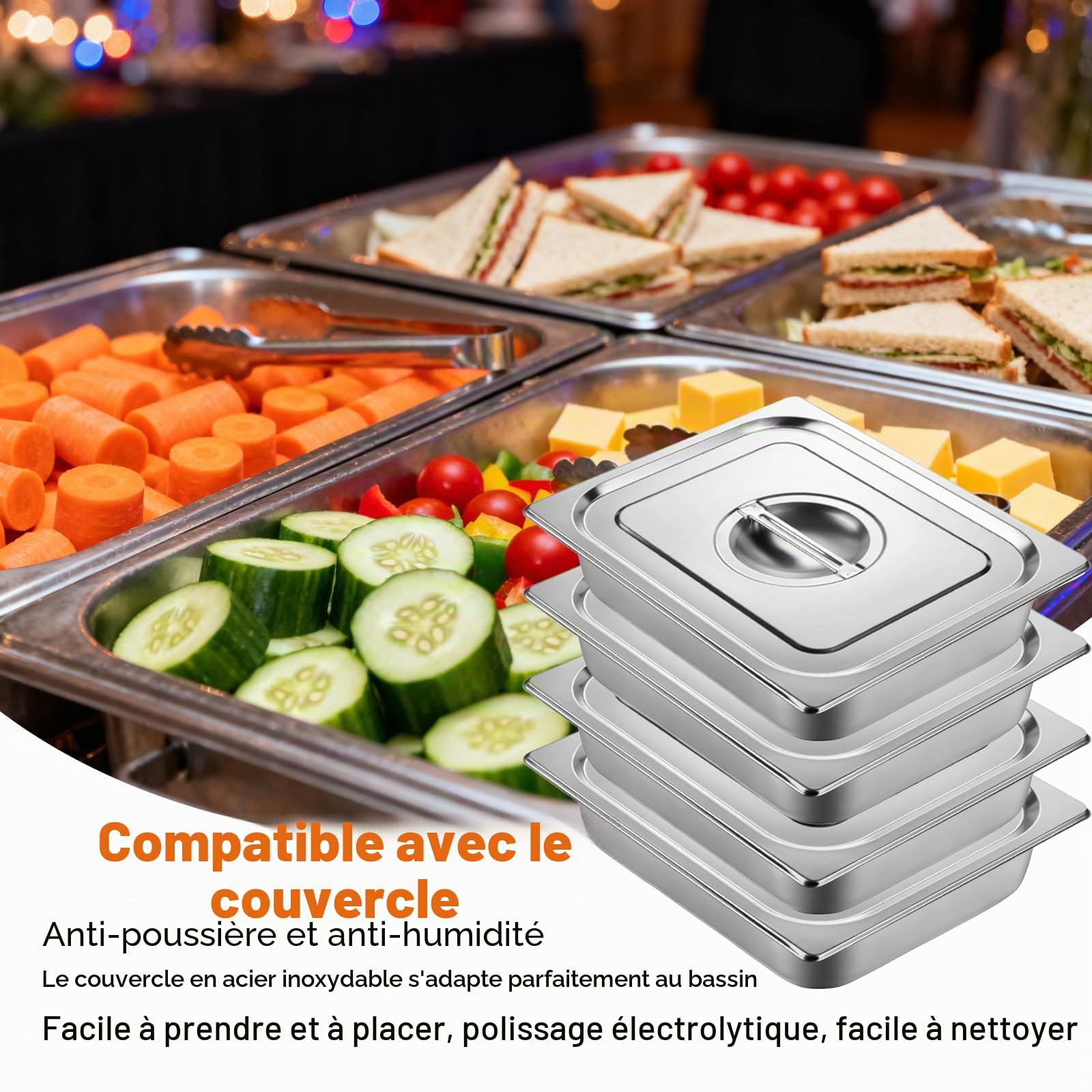 3 Pièces Bac Gastronorme, Bac Inox Alimentaire avec Couvercle, Plat Inox Barbecue, Plat Rectangulaire pour Mariner Viande, Escalopes, Empilable Set à Panure, Récipient pour Cuisine 32,5x26,5x6,5cm