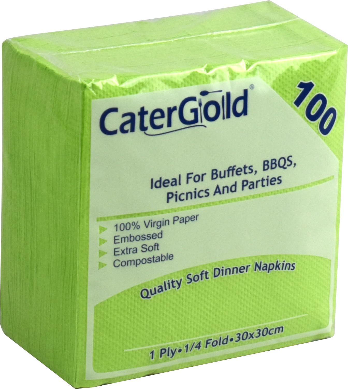 100 Soft Napkins 30 x 30cm Serviettes Tissue 1 Ply (Bright Green)