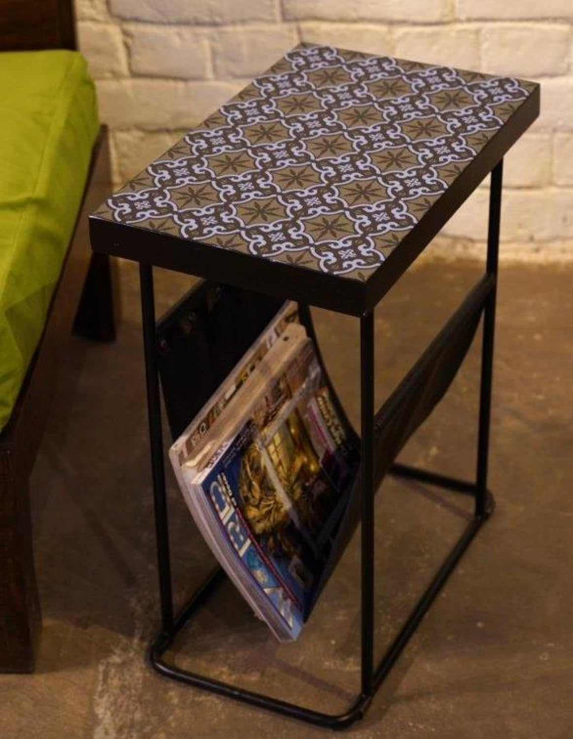 GURU SHOP Tavolino da salotto, portariviste con mosaico di piastrelle, marrone, legno di mango, 56 x 46 x 29 cm, tavolini da caffè e tavoli da pavimento