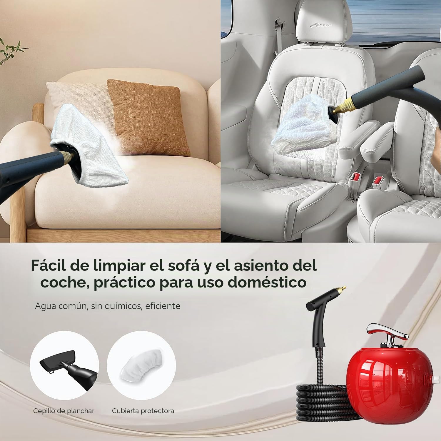 OUTIGO Limpiador a vapor, Calentamiento rápido en 15 segundos, con 6 ajustes de velocidad regulables, limpiador multiusos de 2000 W, ideal para limpiar papel pintado, suelos, alfombras y más