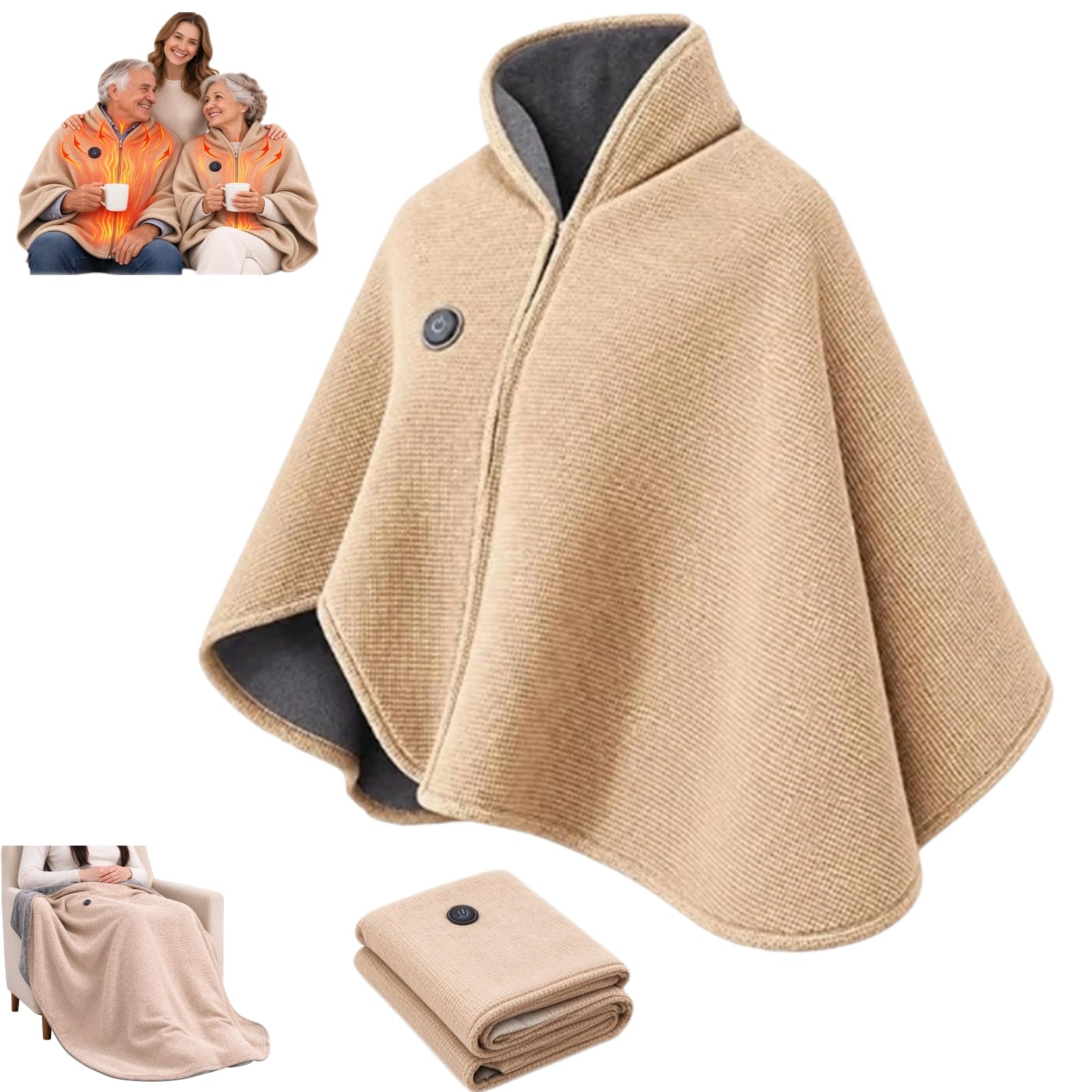 Heated Shawl Wearable Electric Blanket Zipper Heated Blanket Throw Cordless โ image 1
