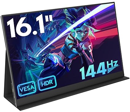 HONGO 16.1'' 144Hz Portable Gaming Monitor for Laptop, 1080P FHD IPS Screen with HDR, 1200:1 FreeSync, Ultra Slim & Eye Care,Travel Monitor External Screen for Laptop, PC, PS5, Mac, Xbox