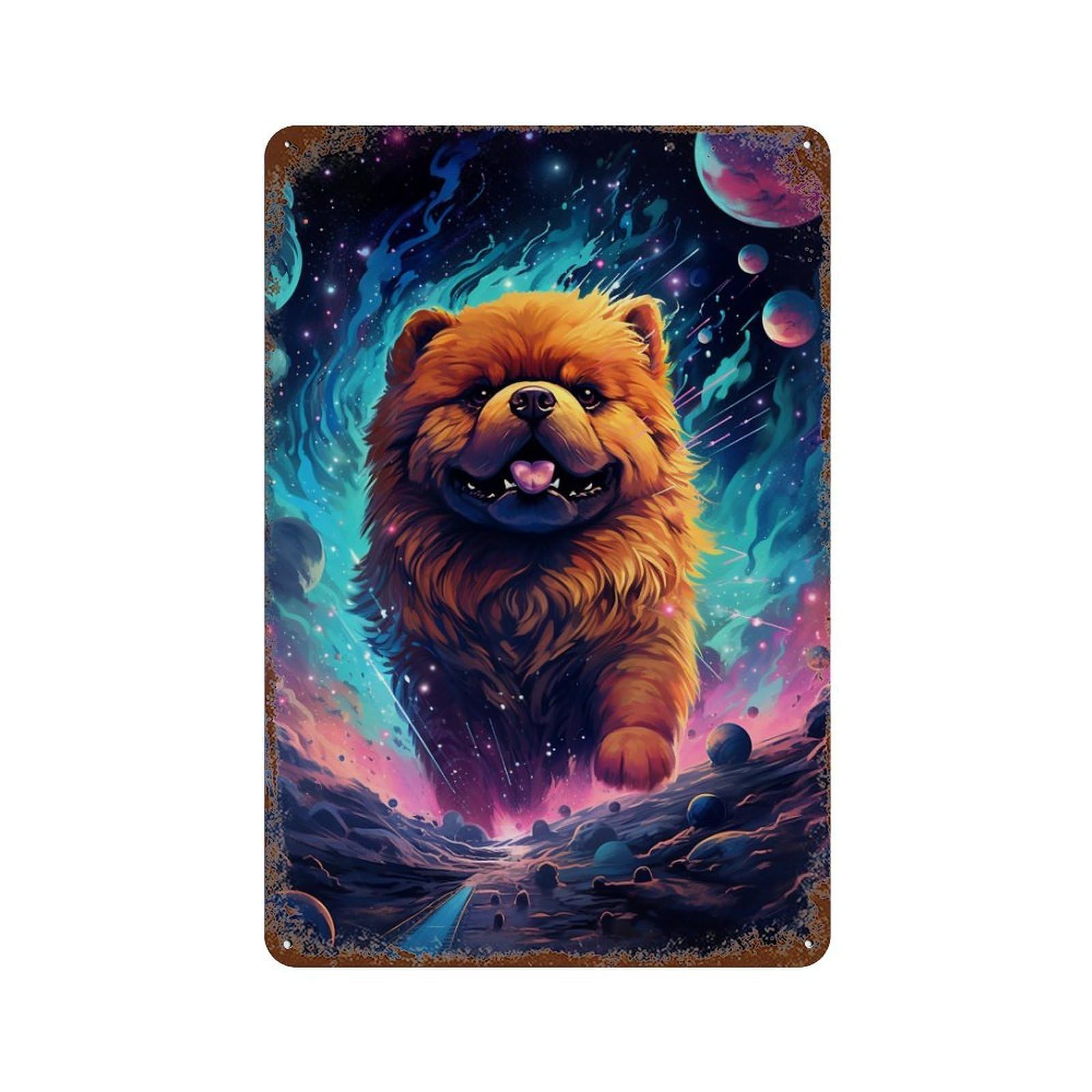 Cosmic Pomeranian Journey Distressed Metal Wall Sign 11.8"x7.9", for Basement, Hobby Room And Garage Decor, Shabby Chic Decor
