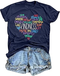 Womens Kindness Graphic T-Shirt: Cute Be Kind Graphic Tees Inspirational Letter Shirt Teacher Casual Tops