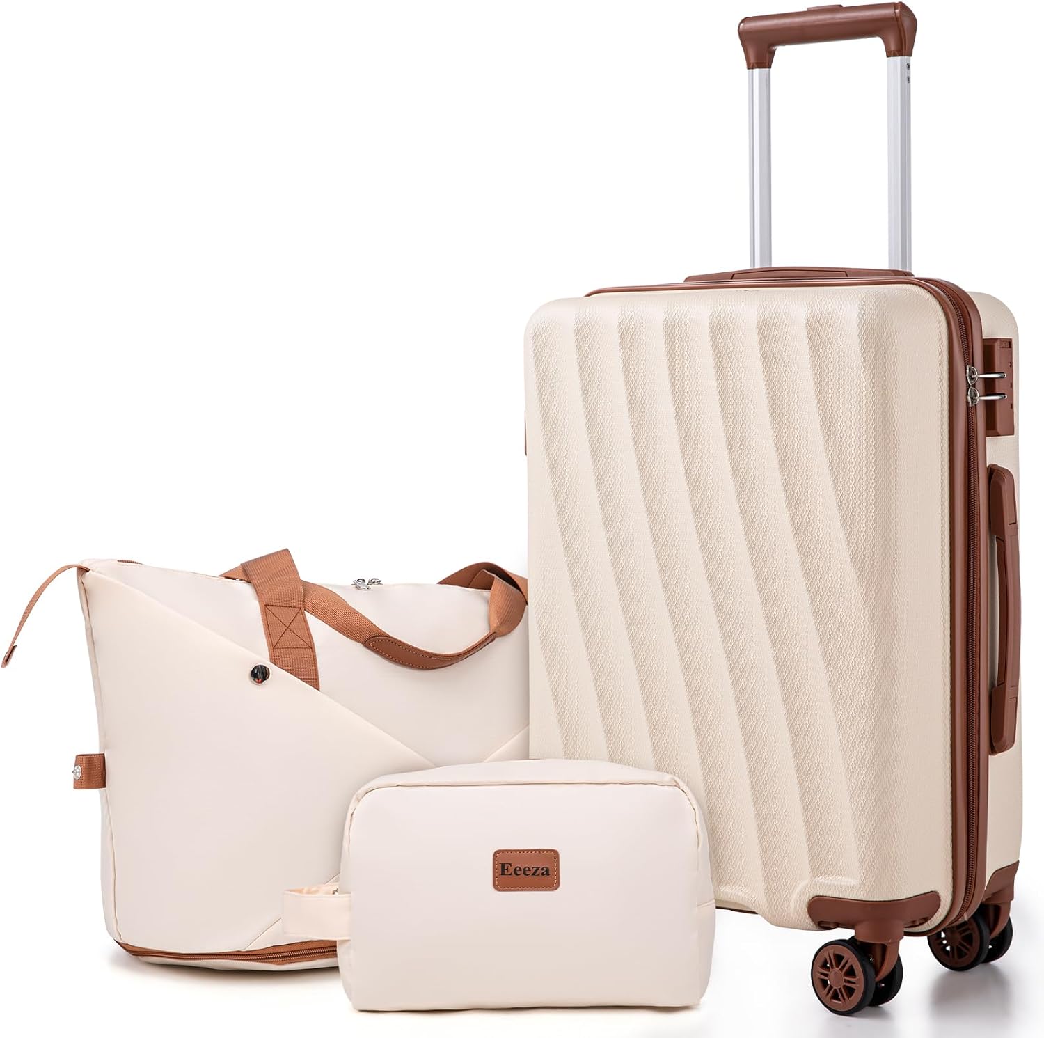 Carry on Luggage Sets 22x14x9 Airline Approved Durable Travel Luggage Suitcases with Wheels,ABS Hard Case Suitcases with Spinner Wheels,(White,3 Piece Sets(20″/DB/TB))