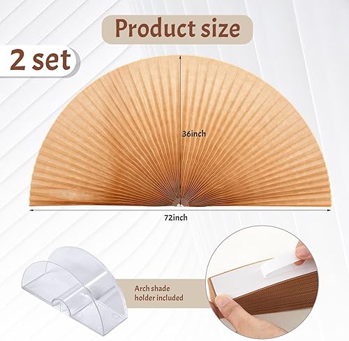 Miniatura 8 de Fainne 2 persianas plisadas de 36 x 72 pulgadas para ventana de medio círculo de 36 x 72 pulgadas, filtro de luz, tela plisada, para ventanas de