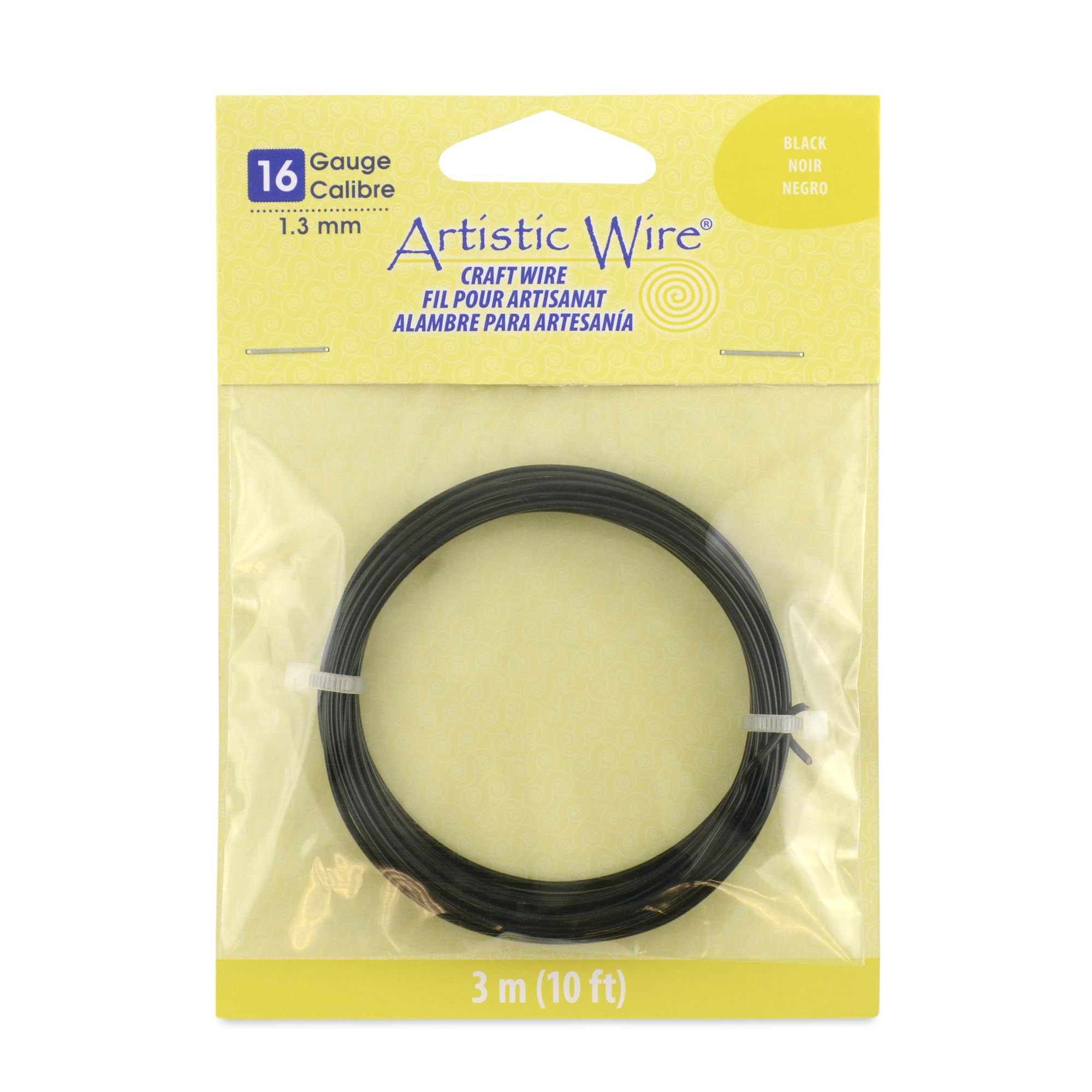 Artistic Wire 16 Gauge / 1.3 mm Tarnish Resistant Colored Copper Craft Wire, 10 ft / 3.1 m, Black