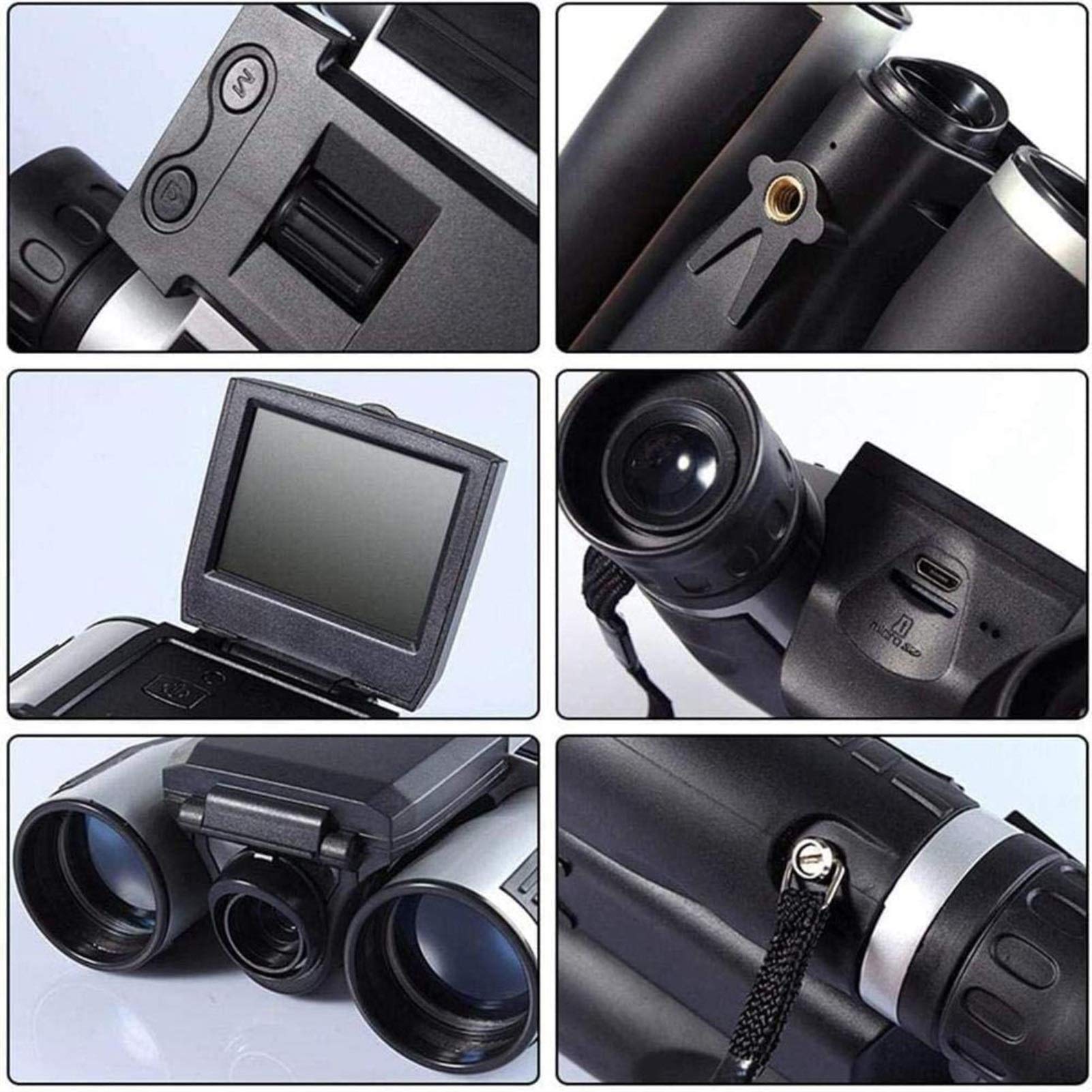 KKXXYQFC Luneta Teleskop Aparat cyfrowy o dużej mocy 1080p 2,0 "LCD 12x32 Czarna lornetka Teleskop składany z wbudowanym aparatem cyfrowym Lornetka Full Hd