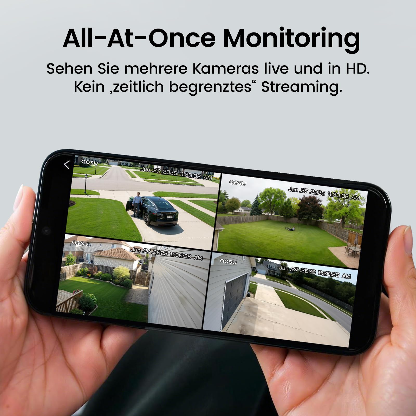 aosu D1 MAX 4K 8MP Überwachungskamera Aussen Solar Akku 360° PTZ, PIR | aosuBase 2.0, 32GB Lokal Speicher & 1TB Erweiterbare, PIR Person/Auto-Erkennung, Kein Abo Nötig, Nachtsicht, Heimsicherheit