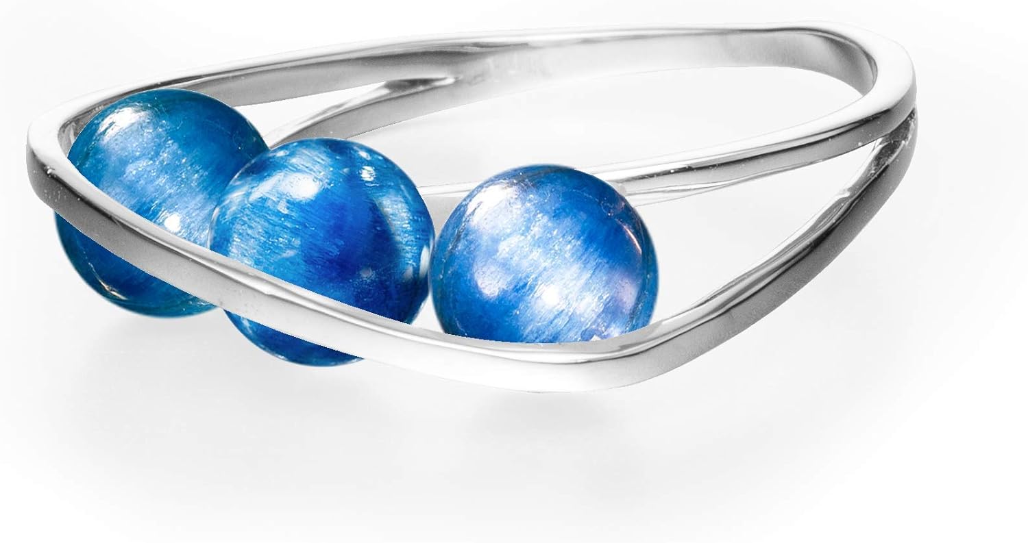 Kyanite ring by Majade. Kyanite engagement ring, royal blue stone crystal jewelry. Handmade 14k gold trinity kyanite ring. Minimalist unique gemstone engagement ring. Non traditional wedding ring