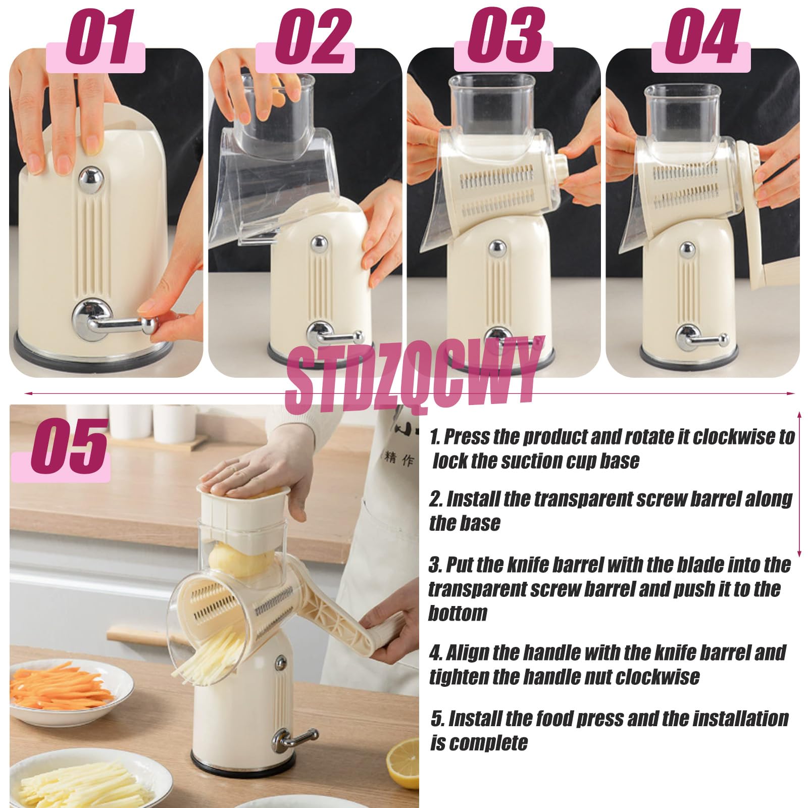 Rallador rotativo de queso, cortador de verduras multifuncional con 10 cuchillas y base de succión fuerte para cortar verduras, frutas y queso