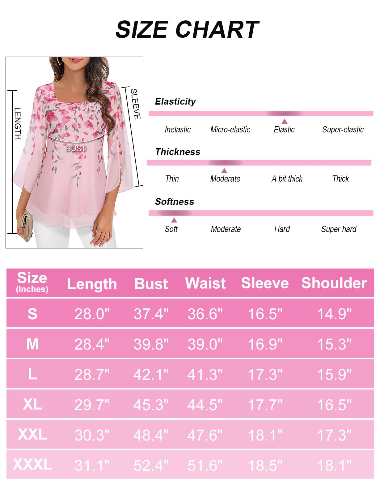 Syphiby Damen-Blusen mit Rüschen, 3/4-Ärmel, Tunika, Tops, locker, fließend, quadratischer Ausschnitt, Chiffon, doppellagig, Netzhemden, M-3XL