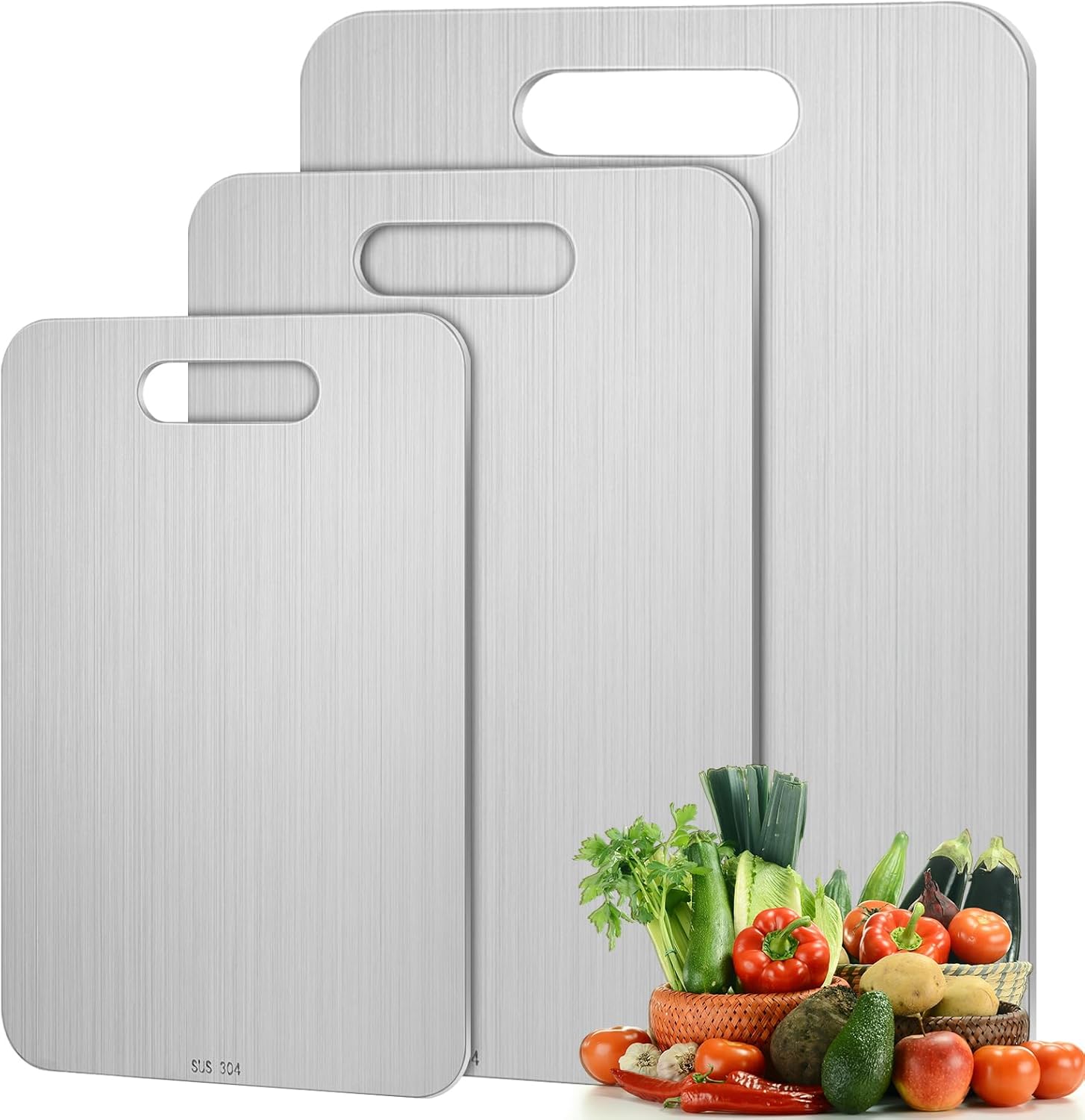 Yaocom 4 Pcs Stainless Steel Cutting Board for Kitchen 304 Steel Chopping Dishwasher Safe Metal Cutting Board Set for Kitchen Meat Fruit Vegetable (15.4''x11'',13.4"x9",11.8"x7.9",9.5"x6")