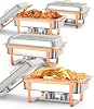 Chafing Dish Buffet Set, 8QT 4 Pack, Rectangle Chafing Dishes for Buffet wLid Holder, Stainless Steel Chafer Food Warmers Servers for Kitchen Party Banquet Dining, Rose Gold
