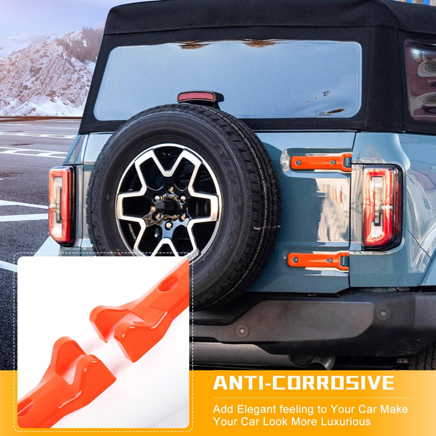 Rear Back Door Tailgate Hinge Trim Cover Exterior Decorative Spare Tire Bracket Accessories for Ford Bronco 2021 2022 Accessories 2 PCS Orange (NOT for Ford Bronco Sport)