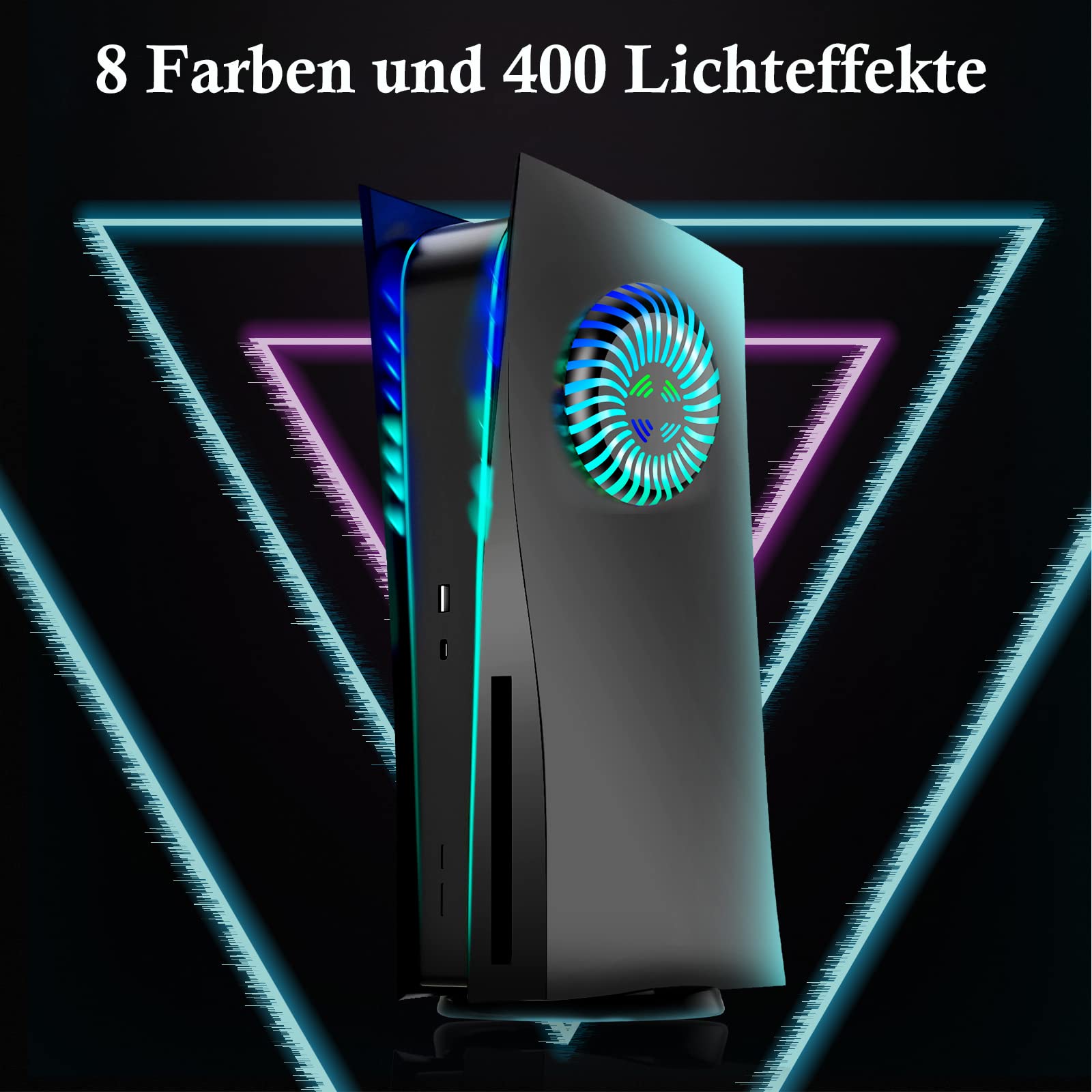 arVin Funda para consola PS5 con tiras de luz LED RGB, carcasa rígida a prueba de golpes con ranuras de aire de refrigeración, sincronización de música, 8 colores, 400 efectos (mando a distancia