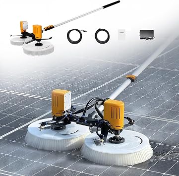Electric Solar Panel Cleaning Brush, Solar Panel Cleaning Rotating Brush and Pole Water Fed, High Power Double Brush Electric Solar Panel Cleaning Solution with Full Set Accessories